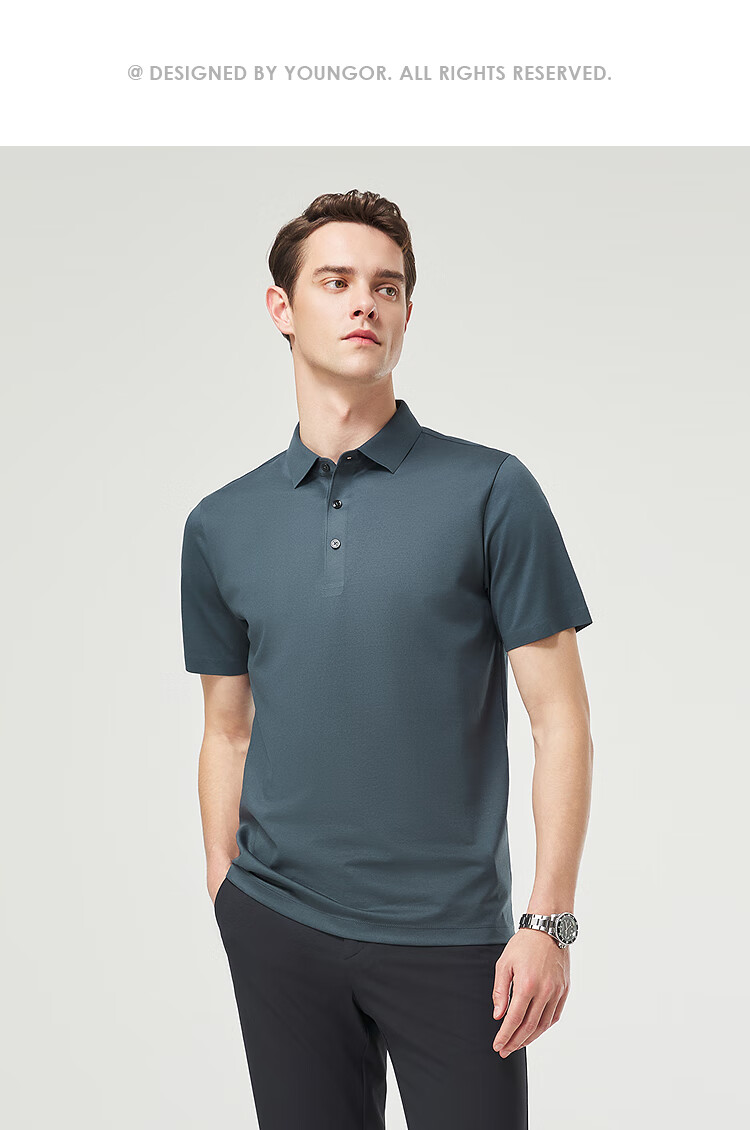 YOUNGOR POLO Men's, 2025 Summer Youth Business Casual Short-Sleeve Polo Shirt, Dark Iron Gray, 3XL 9