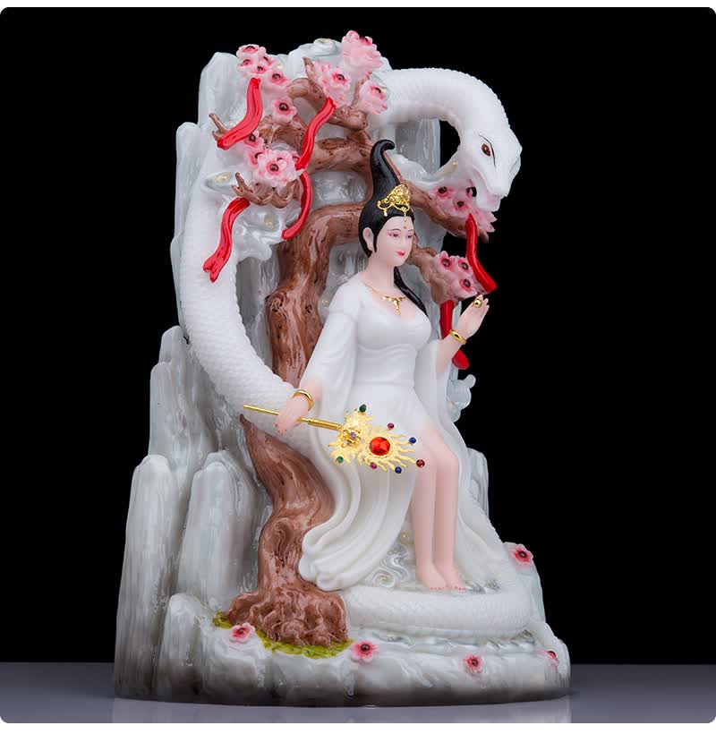 女娲娘娘神像女娲娘娘神像灵蛇汉白玉飞天蛇十二生肖家用复古装饰长柳