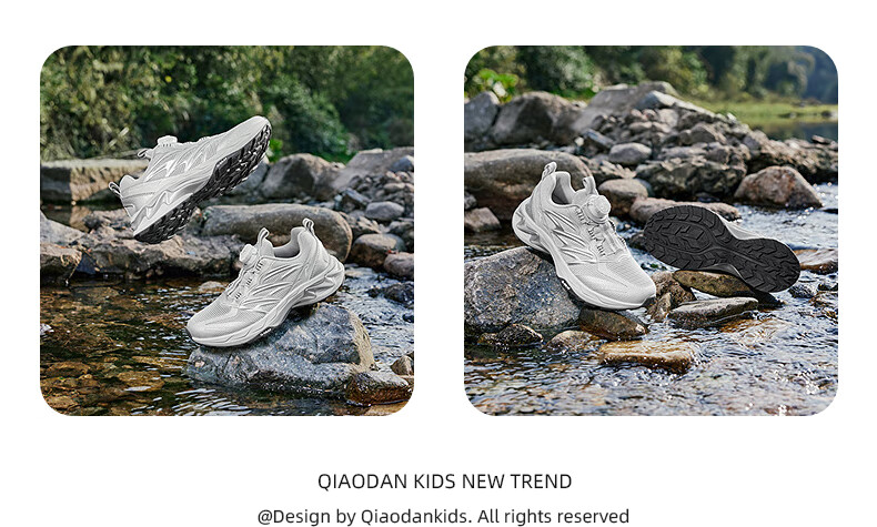 QIAODAN Boys' Running Shoes, Big Kids' Rotary Buckle Summer Sports Shoes, Children's Lightweight Sneakers, Light Mist Gray/silver, Size 38 20