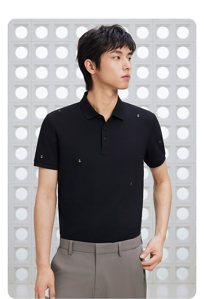 GXG Men's Clothing [Cool Touch] Full Embroidery Polo Shirt Short Sleeve Business, Black, 195/XXXXL 1