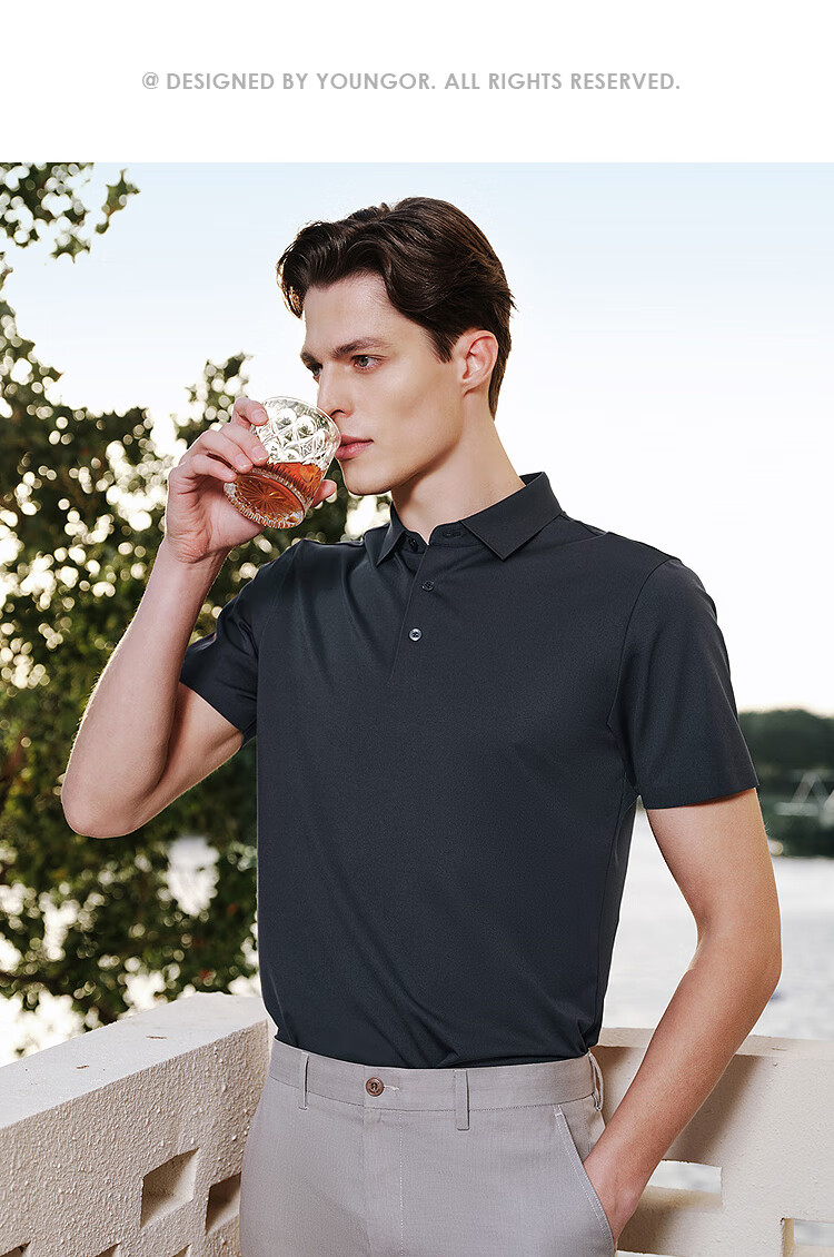 YOUNGOR Summer 2026 New Youth Business Casual Short-Sleeve Polo Shirt, Black, XL (Recommended for 150-165 Lbs) 14