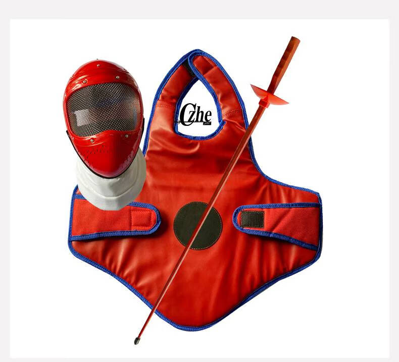 击剑服装儿童训练装备击剑服三塑料面罩击剑器材击剑入门红色整套s