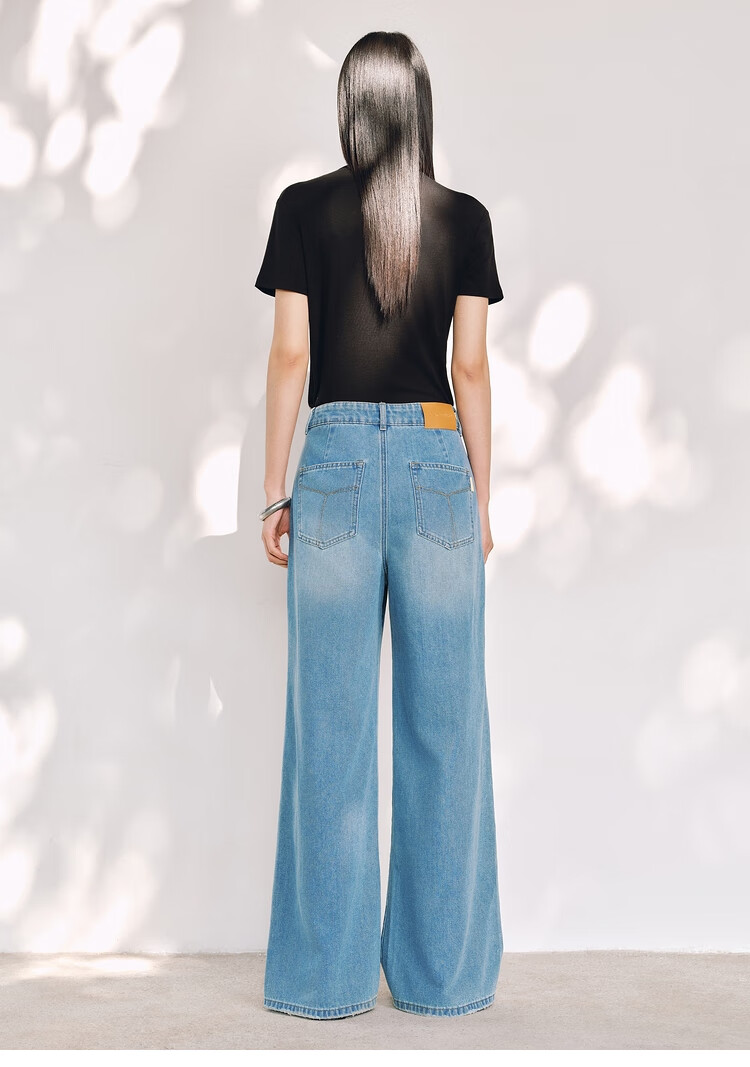 Taipingniao Women's Jeans, Cool-Feeling High-Waist Wide-Leg Summer Washed Loose Straight-Leg Pants, Denim Medium Blue, XL 14