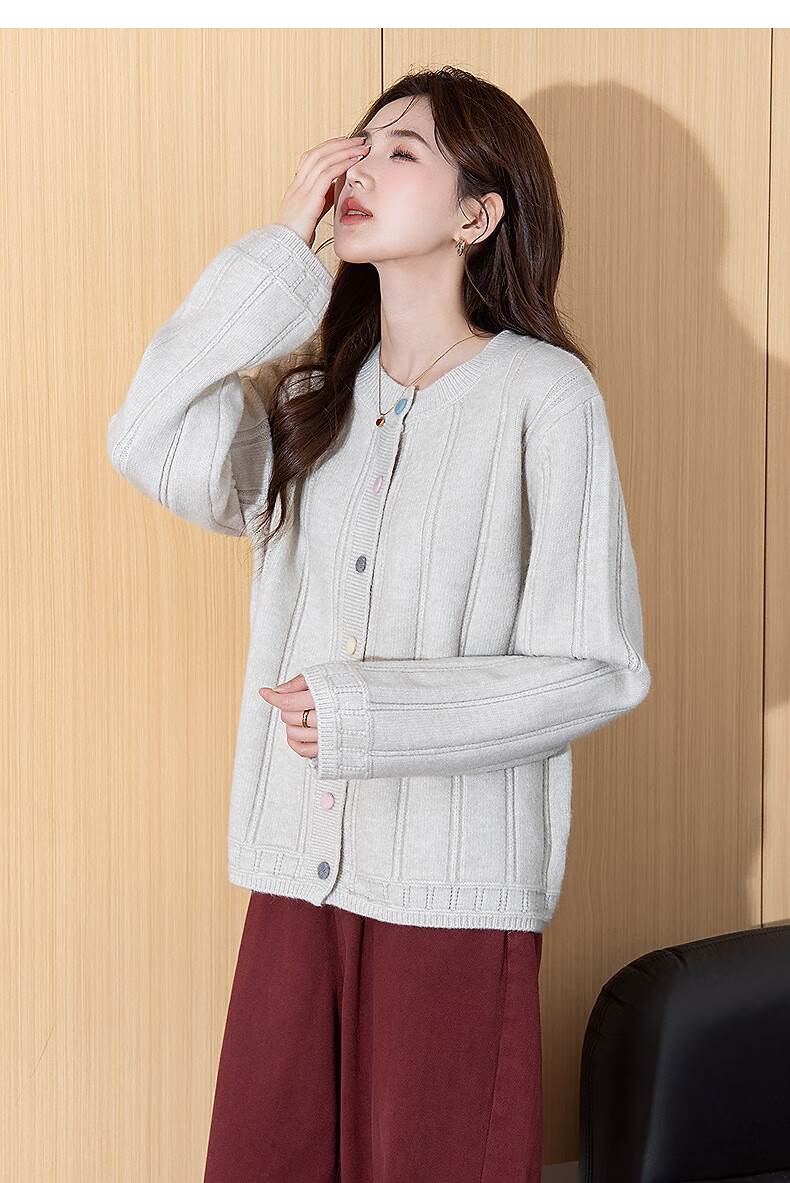 TonLion 2025 Autumn Winter Colorful Button Gentle Simple Style Women's Crew Neck Cardigan 5