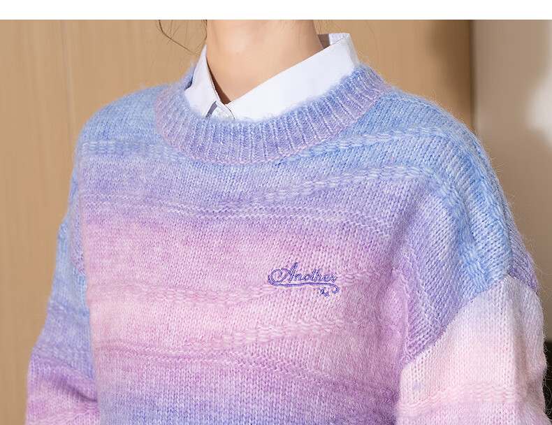 Tangshi 2025 Autumn Winter Women's Gradient Yarn Texture Crew Neck Sweater 11