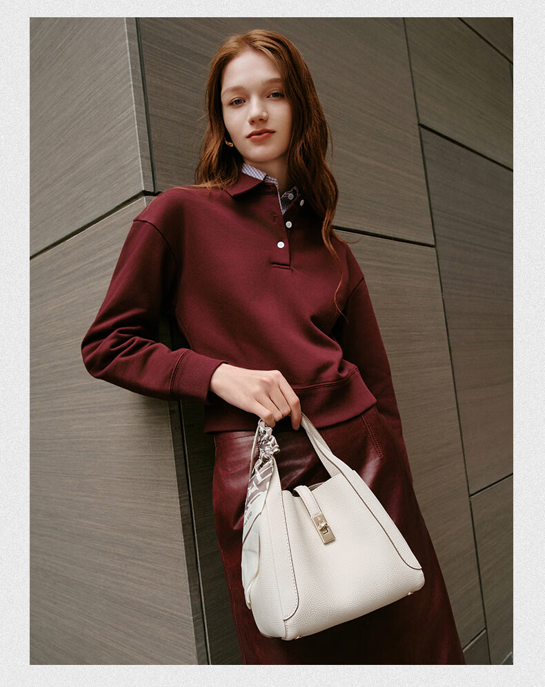 Belle Mother's Day Gift, Women's Handbag, High-Quality Genuine Leather Basket, Gift Satin Scarf Tote Bag BL828BX5 White 7