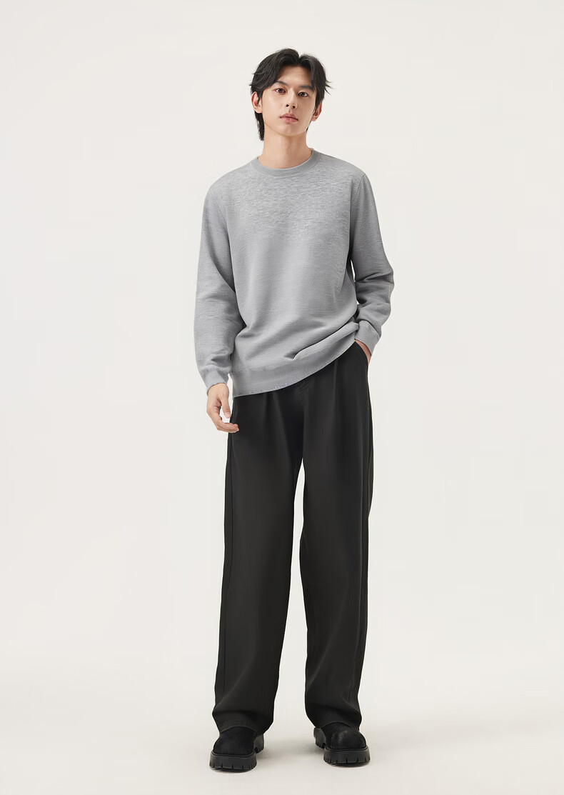 Gxg.jeans Men's Basic Simple Crew Neck Sweater Knitwear 2025 Autumn New Gray 165/S 3