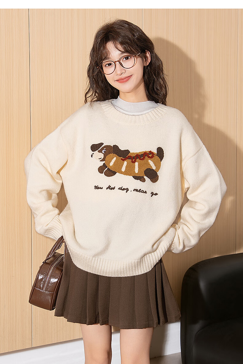 Tangshi 2025 Autumn Winter Women's Crew Neck Front Large Pattern Towel Embroidery Knit Sweater 6