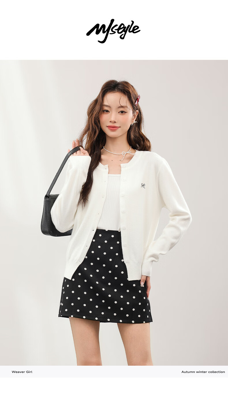 MJ STYLE Round Neck Knitted Cardigan Women 2026 Spring Autumn New Bow Embroidery Sweet Casual Jacket Top 2