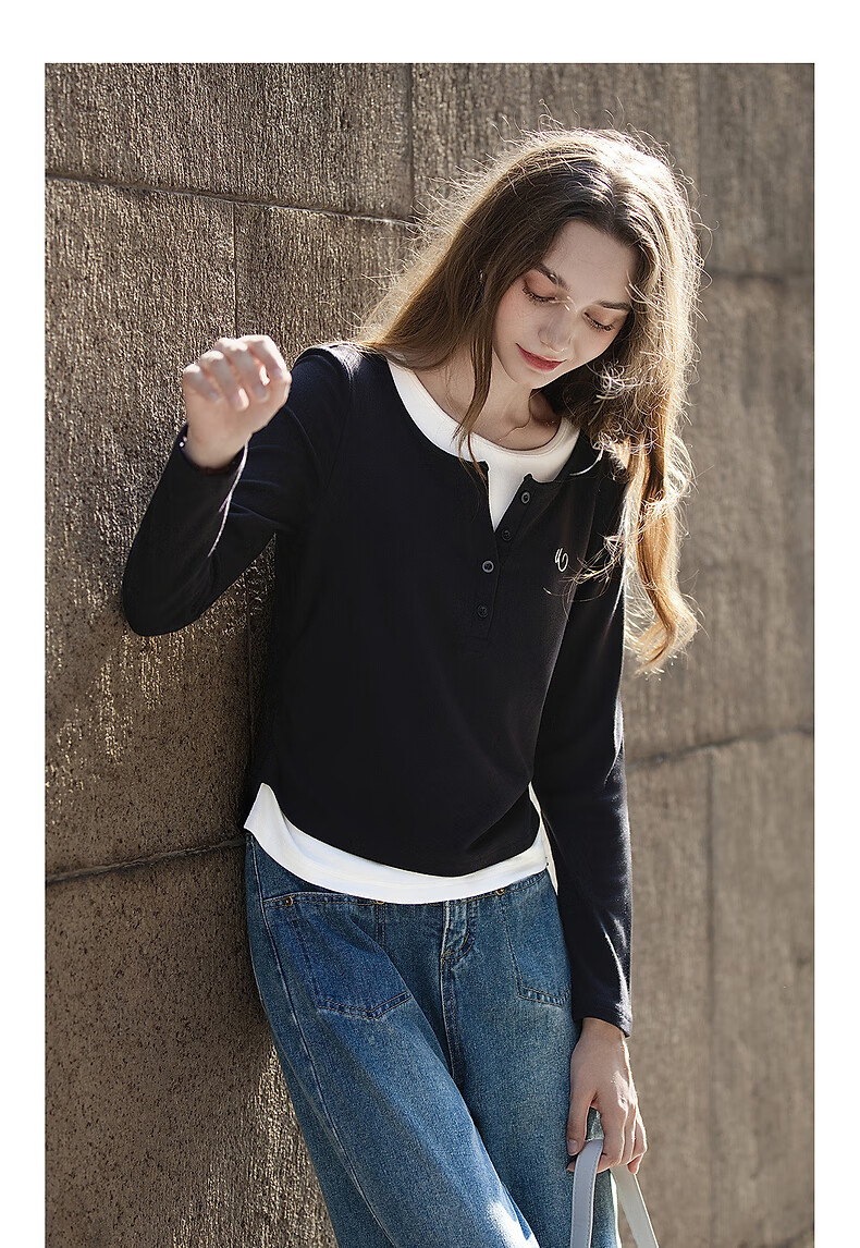 TonLion 2025 Autumn Winter Women's Two-in-One Colorblock Front Detail Knit Base Shirt 8