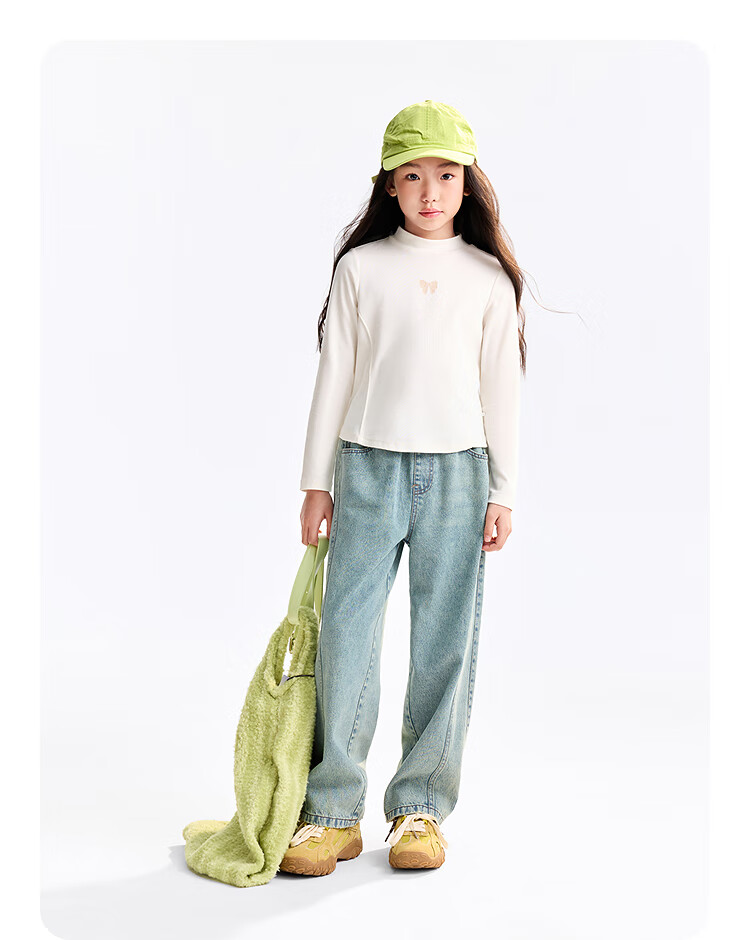 Annil Kids Girls Simple Outerwear Innerwear Mid-Neck Long Sleeve Knit Sweater 2025 Autumn New Milk Candy White 130cm 7