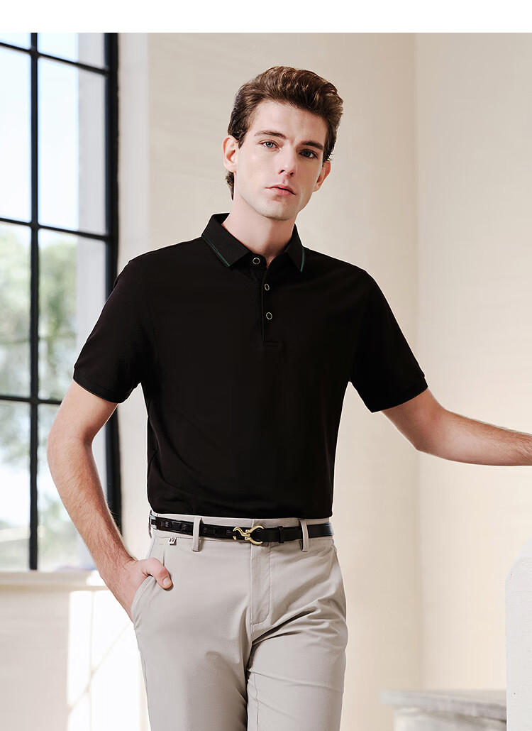 Youngor [Mulberry Silk + Cooling] Summer New Short Sleeve Polo Shirt Blue Green VSZS513123GCA 20
