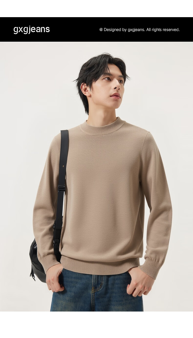 Gxgjeans Men's Multicolor Wool Blend Half Turtleneck Knit Sweater Base Layer 2025 Winter New Black 185/XXL 1