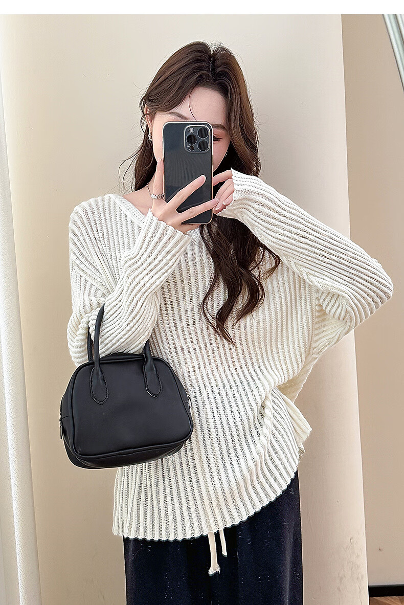 Langsha 2025 Autumn Women's Lazy Style Slim Textured Loose Pullover Sweater 8