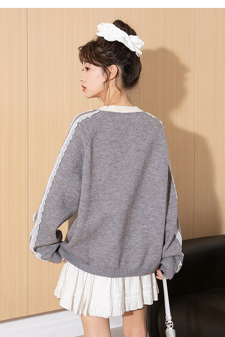 TonLion 2025 Autumn Winter Women's Crew Neck Color-Block Striped Front Text Knit Sweater 7