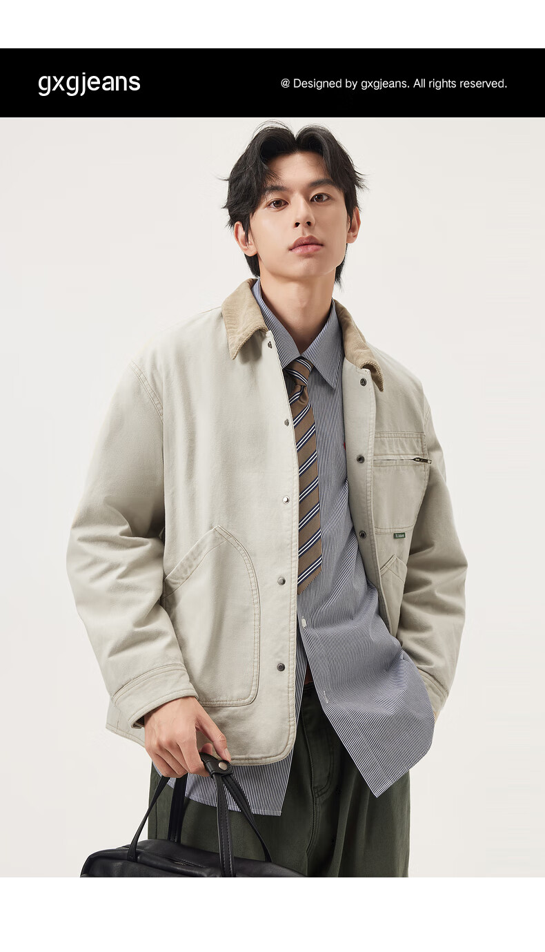Gxgjeans Men's Detroit Collar Loose Fit Workwear Jacket Autumn 2025 New Military Green 175/L 1