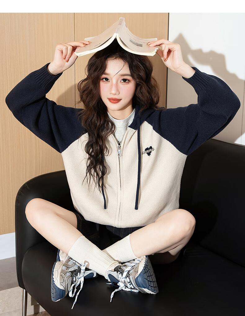 TonLion 2025 Autumn Winter New Women's Hooded Raglan Sleeve Embroidered Knit Cardigan Sweater Jacket 3