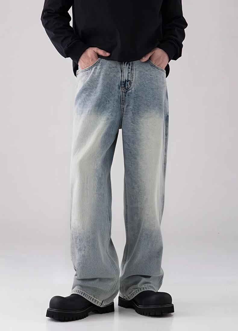 Gxgjeans Men's Fashion Retro Washed Loose Denim Jeans, New for Summer 2025, Denim Blue, 180/XL 5