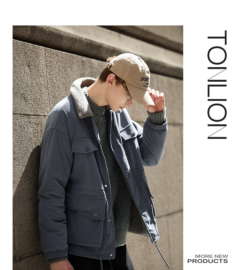 TonLion 2025 Winter Men's Corduroy Thick Jacket with Faux Shearling Collar 14