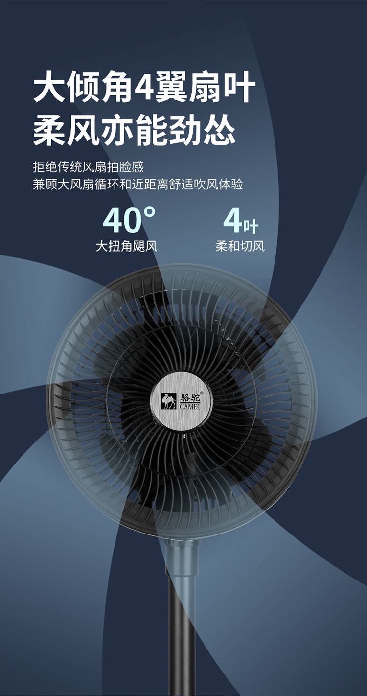 骆驼(camel)大风力空气循环扇家用电风扇落地式台式遥控摇头轻音益度
