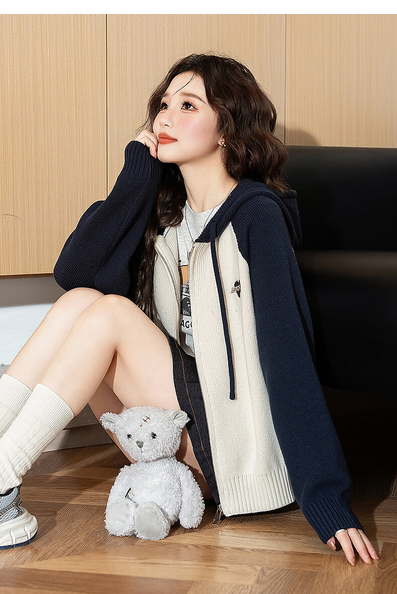 TonLion 2025 Autumn Winter New Women's Hooded Raglan Sleeve Embroidered Knit Cardigan Sweater Jacket 7