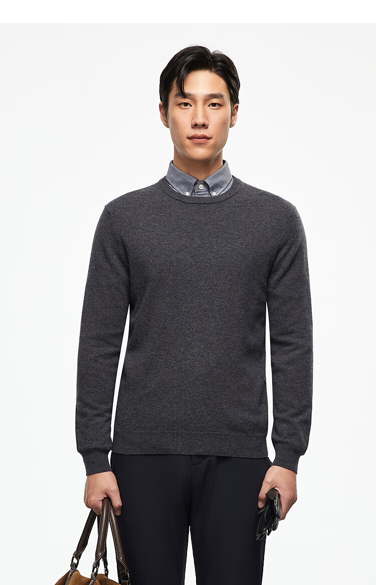 YOUNGOR Men's Pure Wool Autumn And Winter Warm Sweater, Business Round Neck Base Layer Wool Sweater 639994 3