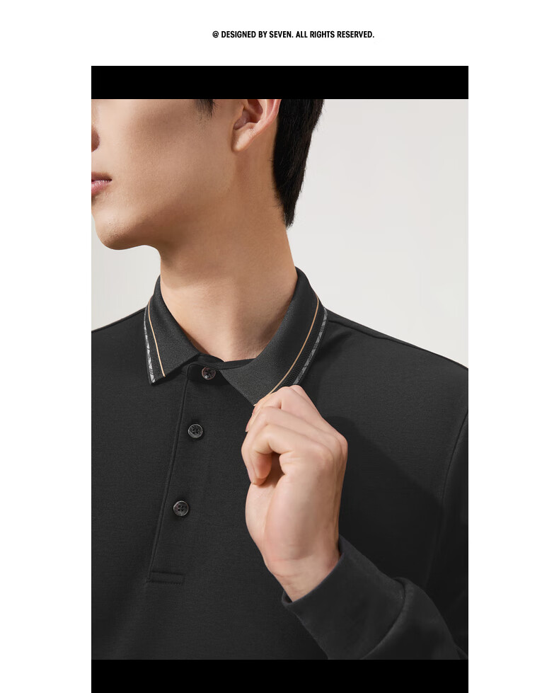 SEVEN Long Sleeve Polo Shirt Men Autumn Winter Warm Fleece Collar 7