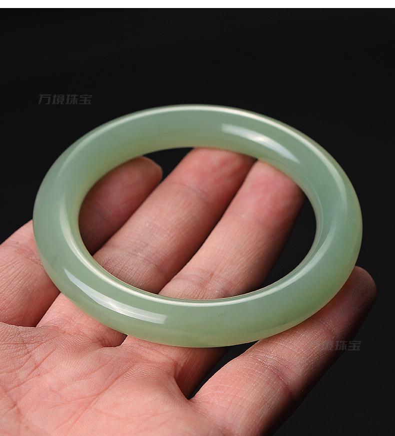 万境新疆和田玉青玉手镯少女款睛水圆条条宽11mm玉镯玉石镯子内径约