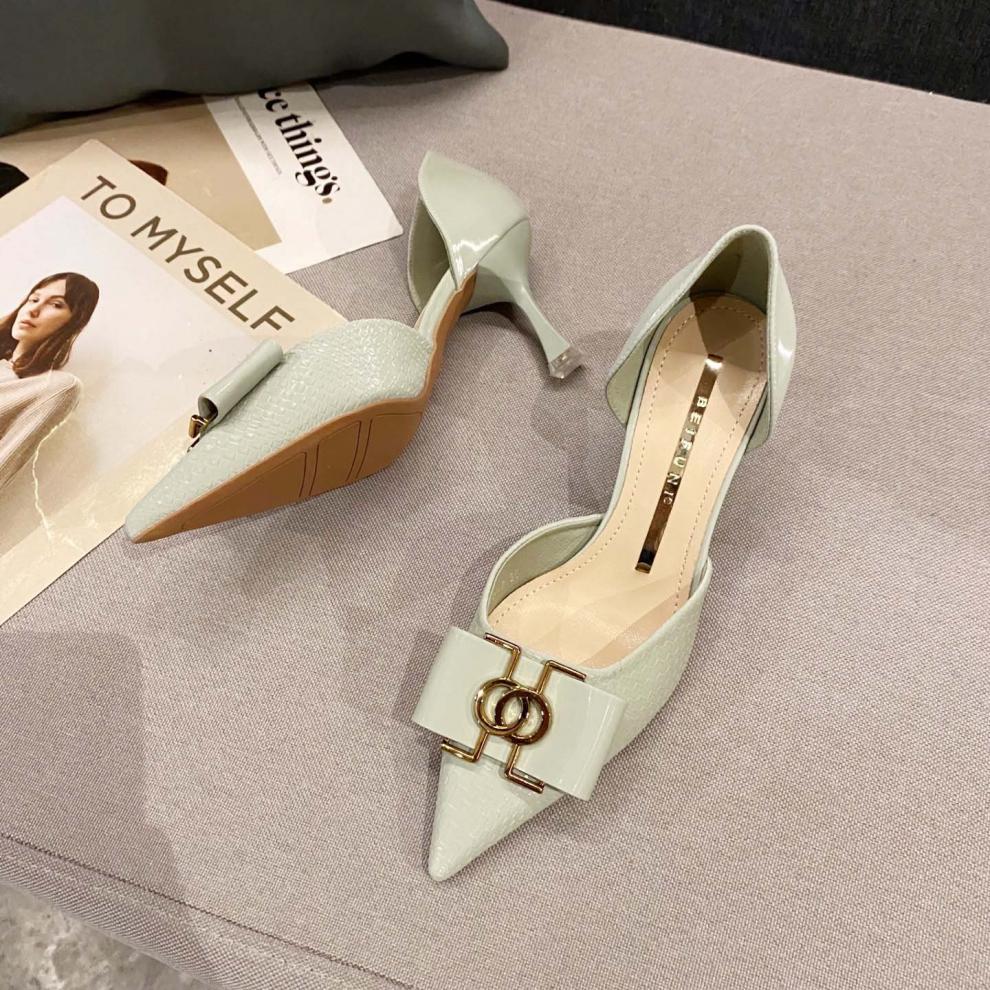 d hepburn法式尖头中空单鞋2022年夏季新款高跟鞋女细跟性感7cm 黑色