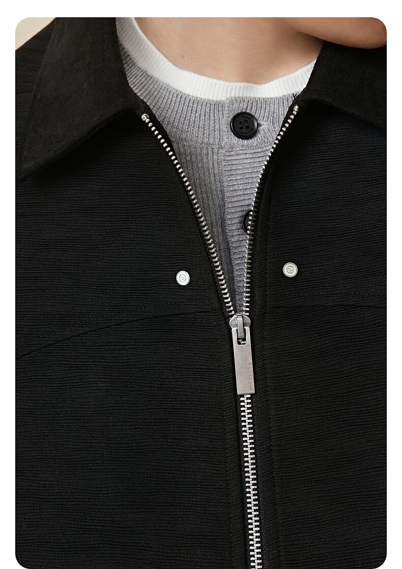 GXG Men's Oversized Executive Suede Jacket with Studded Placket Casual Lapel Coat Black 180/XL 5