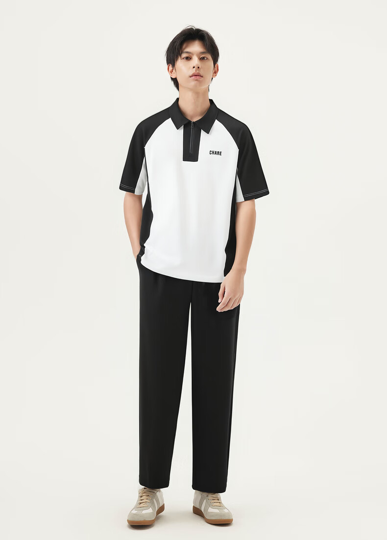 Gxgjeans Men's Colorblock Patchwork Loose Half-Zip Short Sleeve Polo Shirt Summer New White/Black 175/L 11