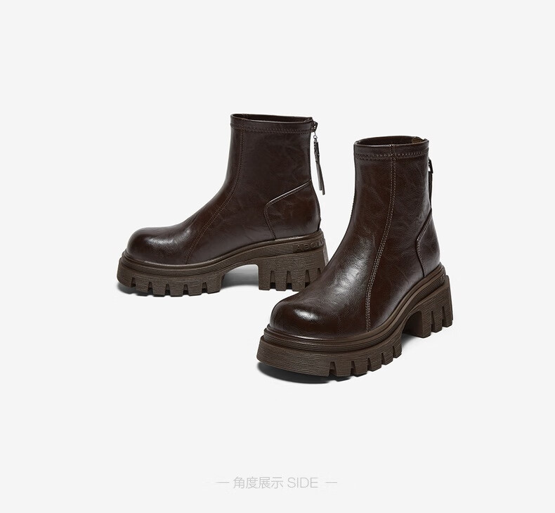 Basto 25 Winter Mall Women's High Heel Chunky Heel Short Boots Thick Sole Height Increasing Martin Boots F6012DD5 Brown 37 4