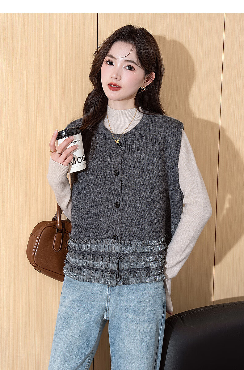 TonLion 2025 Autumn Winter Elegant Women's Crew Neck Cardigan Vest 5
