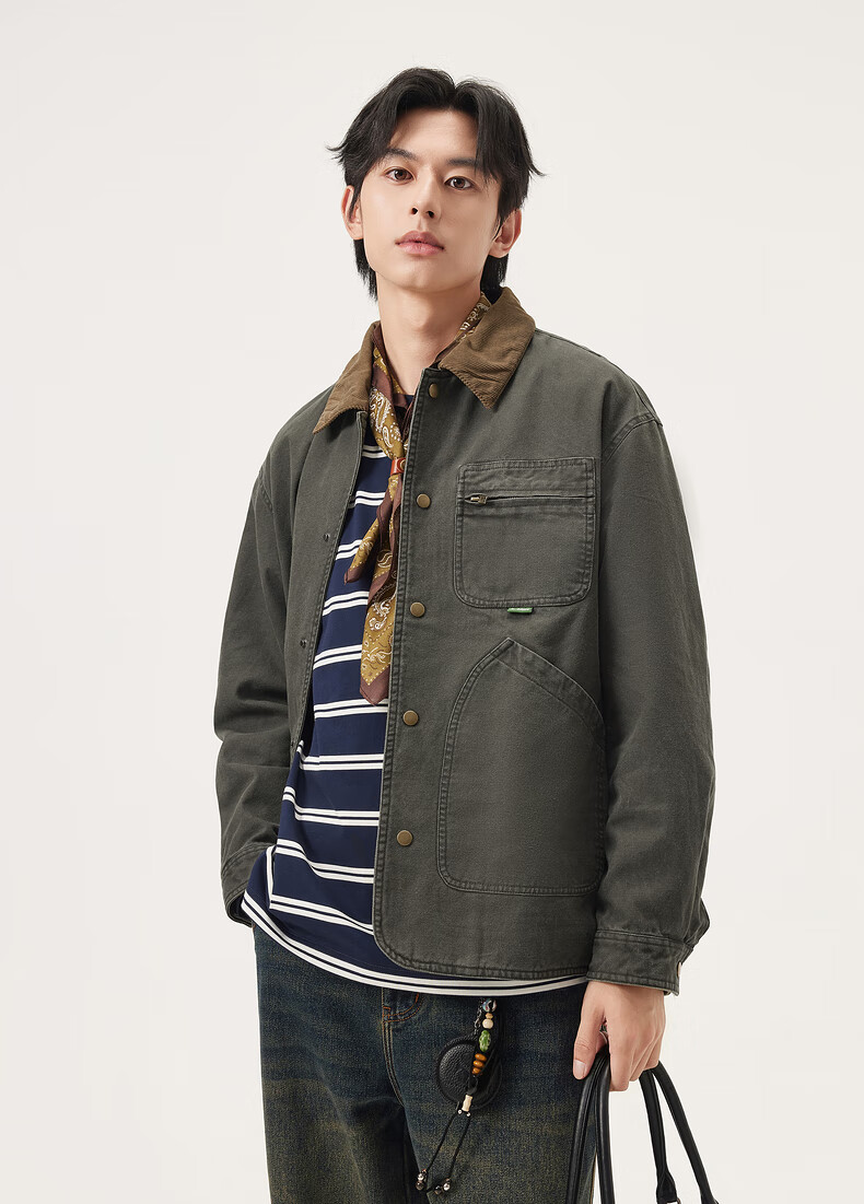 Gxgjeans Men's Detroit Collar Loose Fit Workwear Jacket Autumn 2025 New Military Green 175/L 10