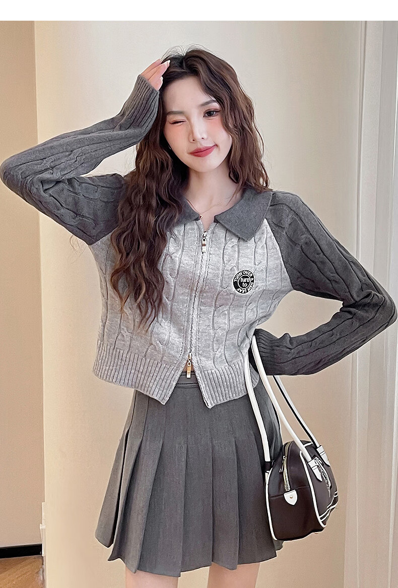 TonLion 2025 Autumn Winter Women's Casual Colorblock Cable Knit Zip Cardigan 3