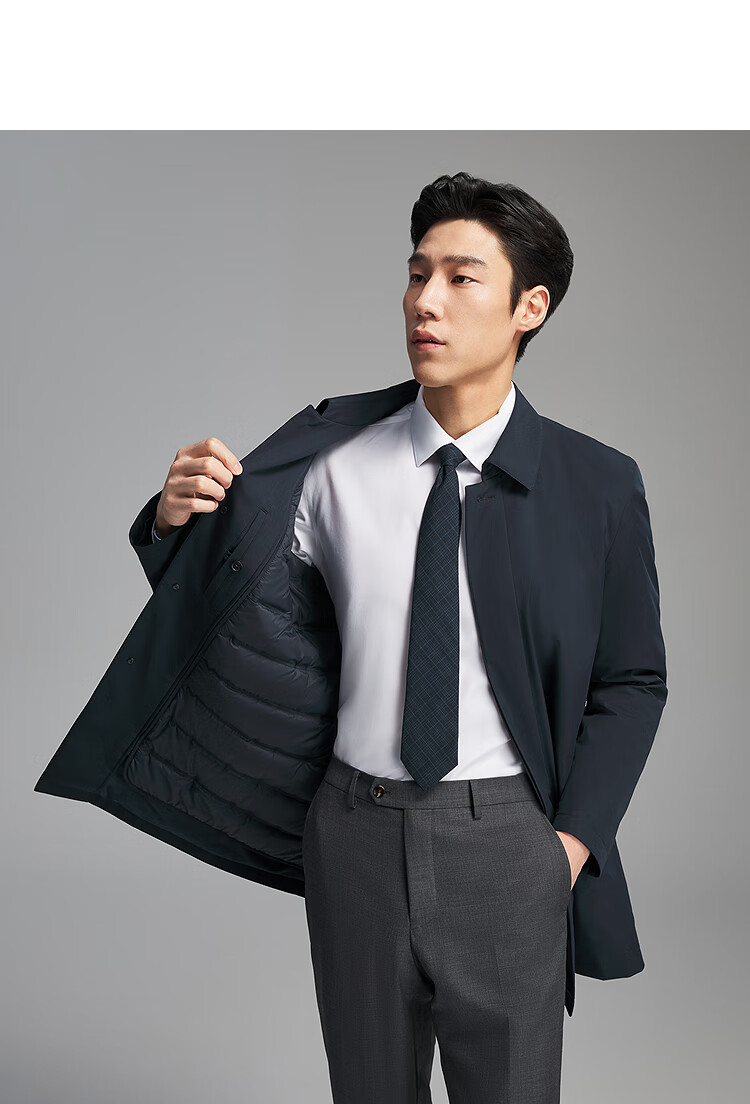 YOUNGOR 25th Anniversary Autumn Winter New Executive Business Lapel Down Coat with Goose Down Lining Navy Blue 175/96A 3
