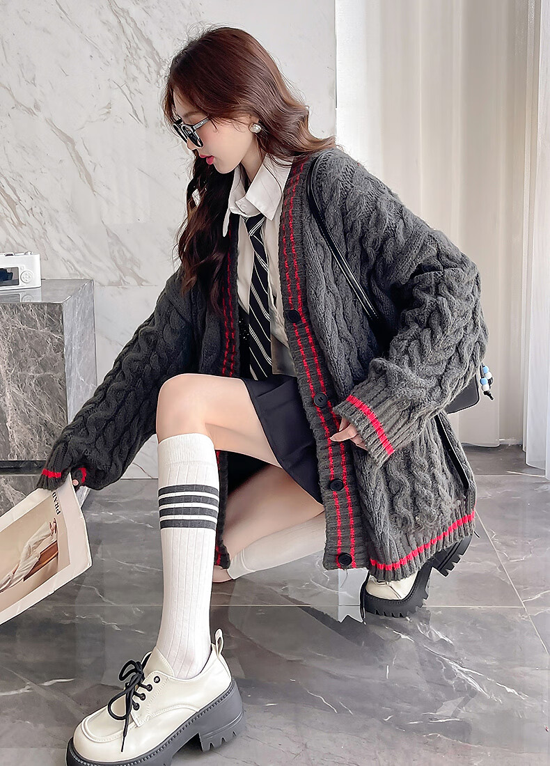 TonLion 2025 Autumn Winter Vintage Cable Knit Loose Cardigan Women's Sweater High-End Fashion Knitwear 2