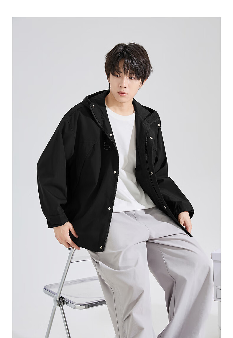 TonLion 2026 Autumn Men's Hooded Jacket, Double Pockets, Front Chest Logo, Short Style, Sporty Trendy Youth Outerwear 4
