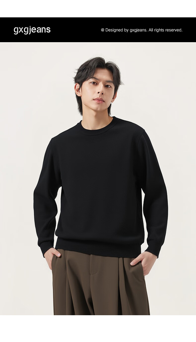 Gxg.jeans Men's Basic Simple Crew Neck Sweater Knitwear 2025 Autumn New Gray 165/S 1