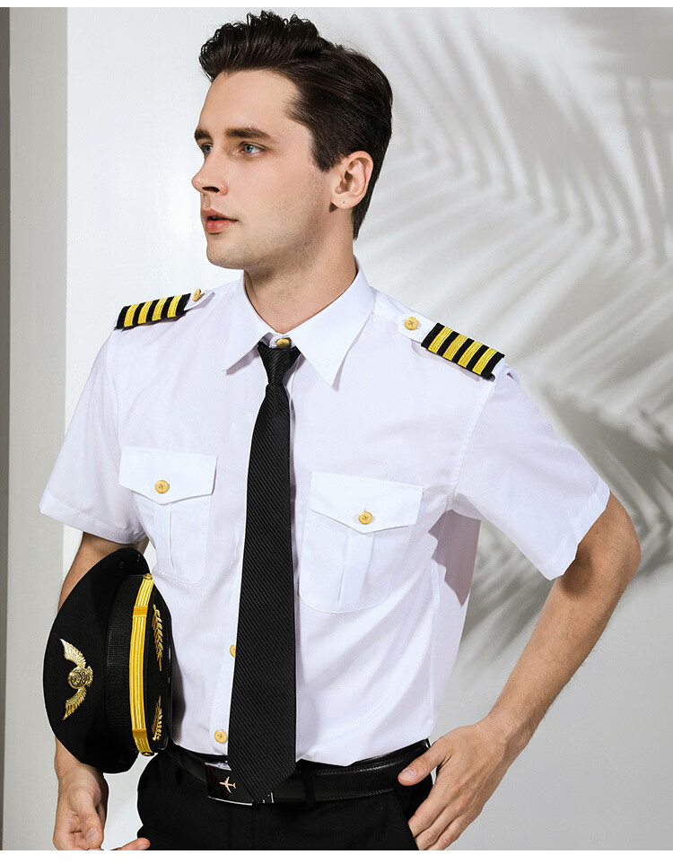罗蒙品牌【高档轻奢】空少制服飞行员衬衫男衬衫帅气肩章韩版航空机师