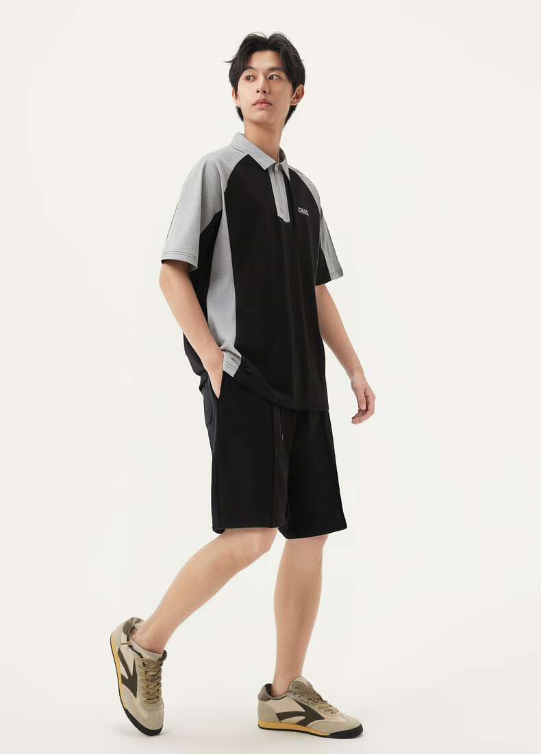 Gxgjeans Men's Colorblock Patchwork Loose Half-Zip Short Sleeve Polo Shirt Summer New White/Black 175/L 7
