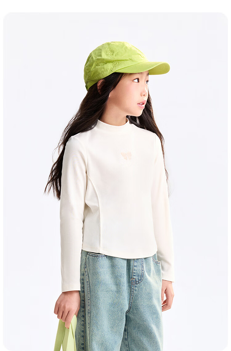 Annil Kids Girls Simple Outerwear Innerwear Mid-Neck Long Sleeve Knit Sweater 2025 Autumn New Milk Candy White 130cm 6