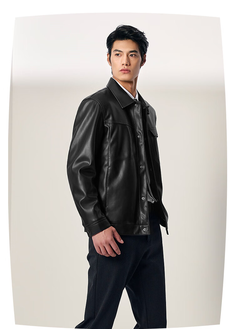HLA Hailan Home Men's Jacket 25 Embossed PU Leather Solid Color Commuter Winter Coat 4
