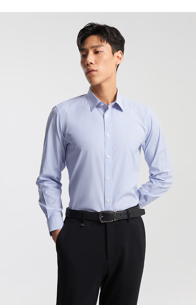 YOUNGOR Men's Striped 100-Count DP Wrinkle-Free Spring New Business Casual Long-Sleeve Shirt, 10273 5