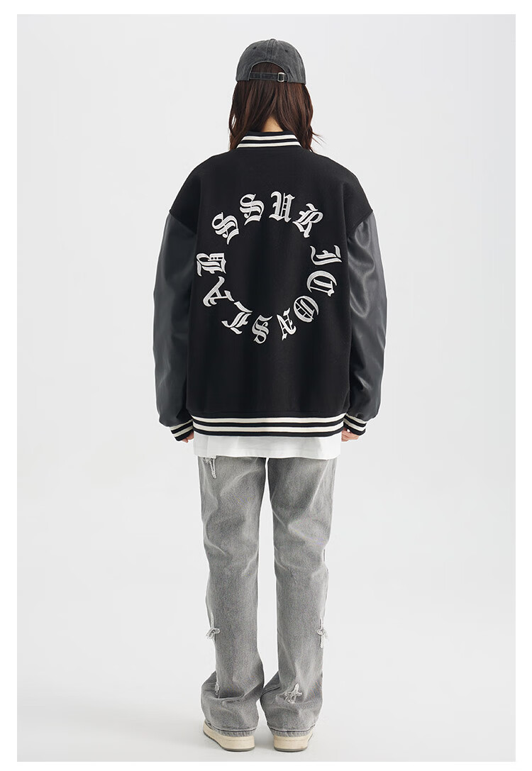 iconslab联名ssur plus 哥特星圈经典美式棒球服拼接皮袖夹克男秋