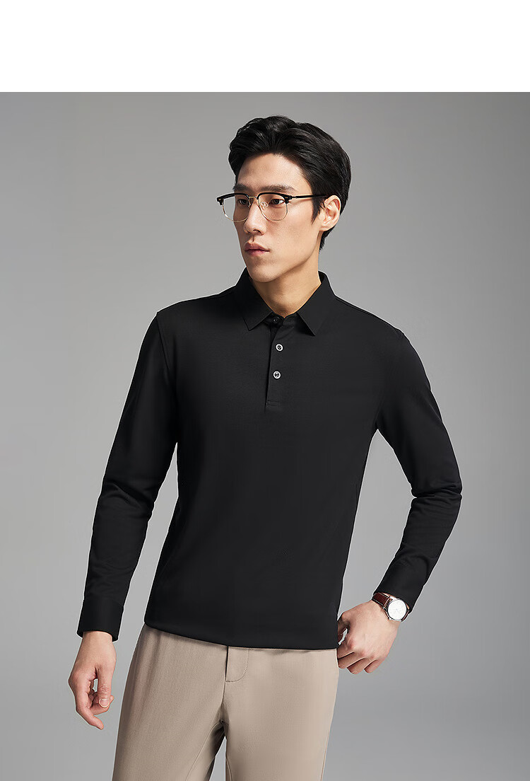 Youngor Antibacterial Antistatic Autumn Winter Men's Machine Washable Wool Business Casual Long Sleeve Polo Shirt 519960 5
