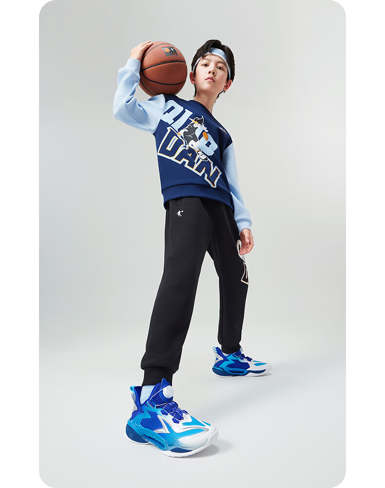 QIAODAN Boys' Basketball Shoes Youth [Qinglong 5.0] Spring Autumn Sports Shoes Black/Crystal Purple Size 39 17