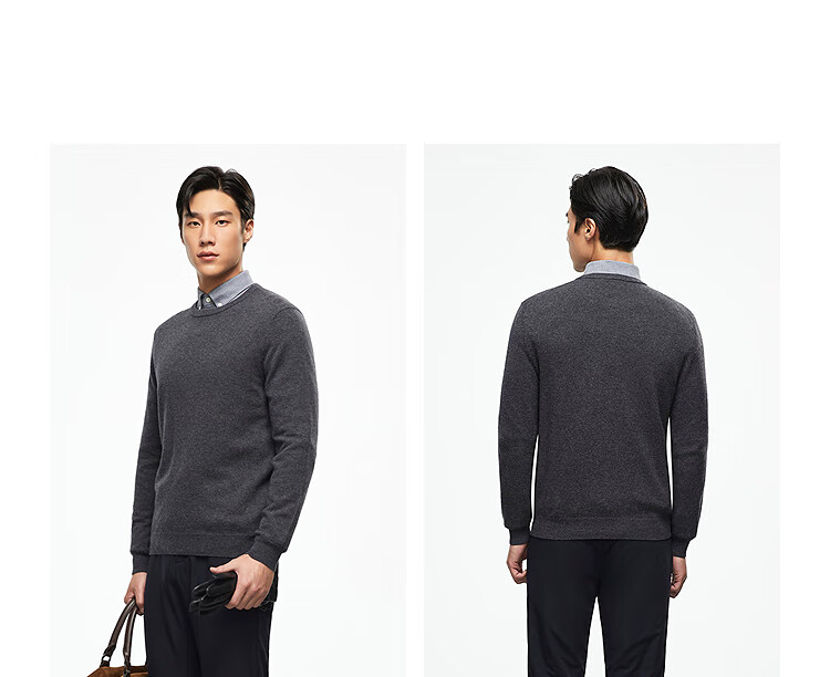 YOUNGOR Men's Pure Wool Autumn And Winter Warm Sweater, Business Round Neck Base Layer Wool Sweater 639994 4