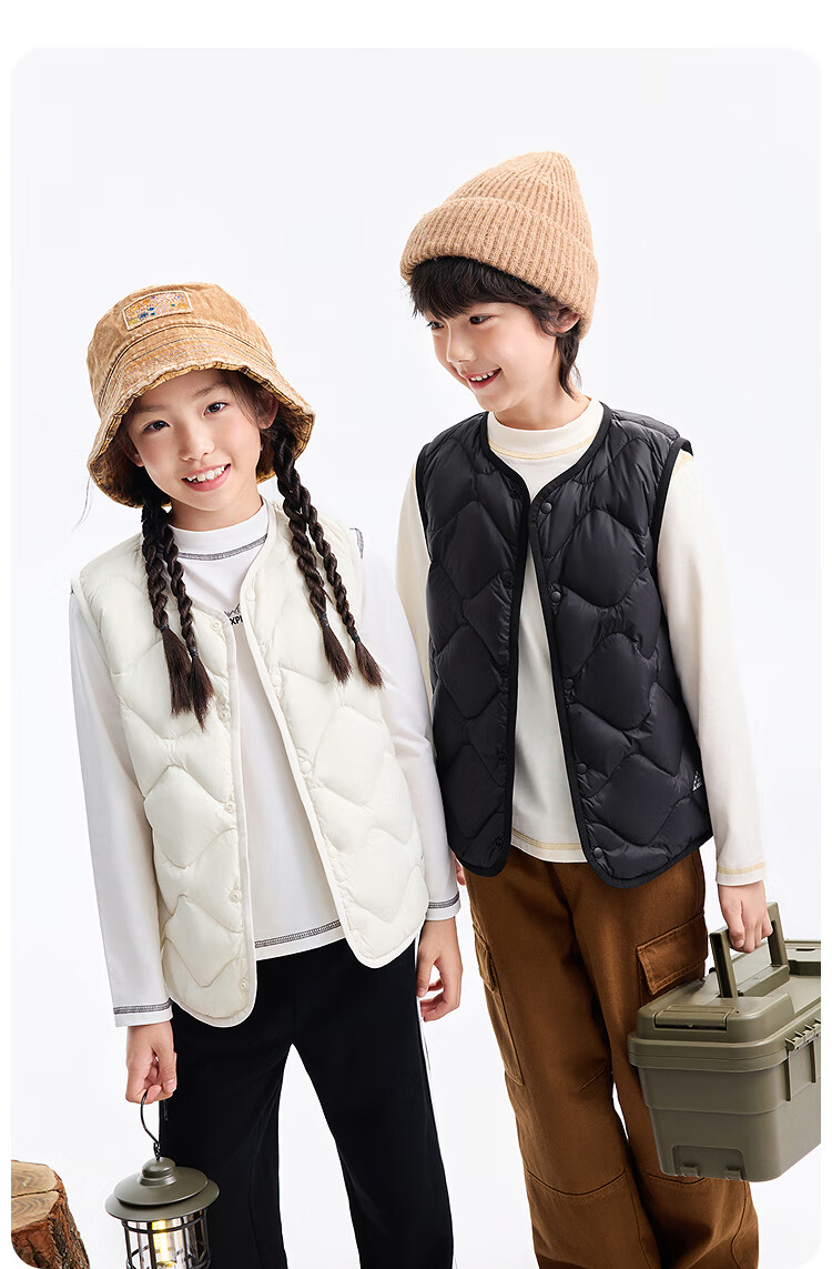 Annil Kids Unisex Down Vest 2025 Winter New Stone Green 160cm 13