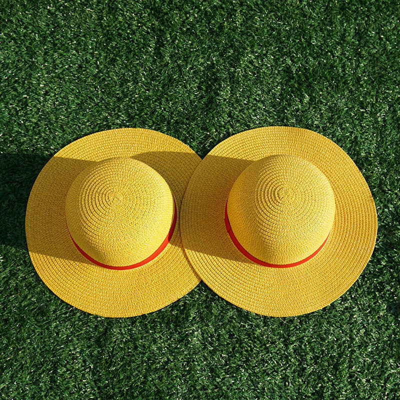 儿童草帽夏季防晒草帽动漫路飞同款黄色纸草帽子道具原色麦秆防晒草帽